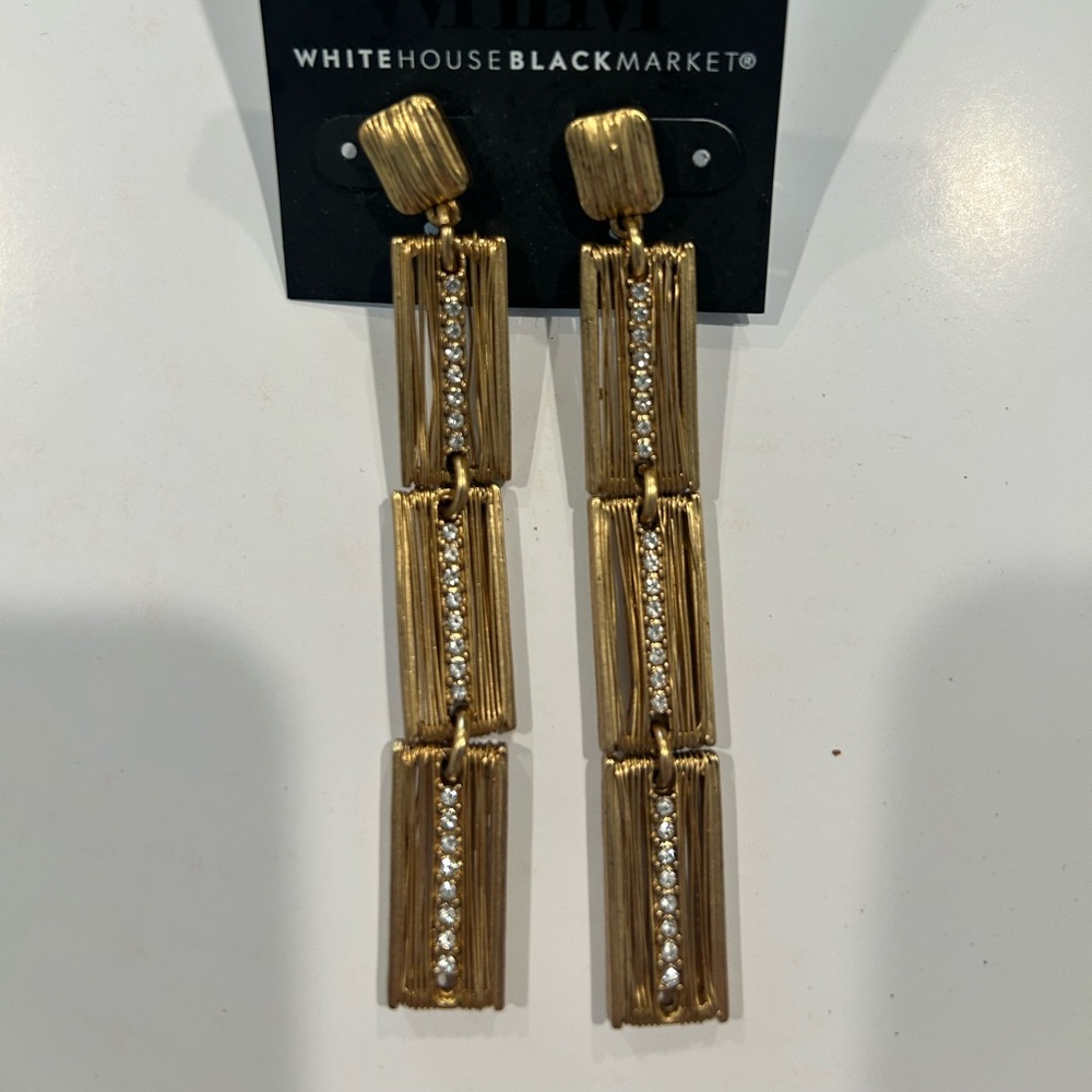 White House Black Market Gold Rhinestone Earrings